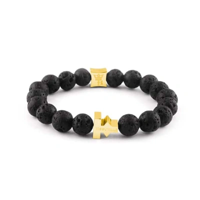 Tissuville Black Lava Stones Bracelet Gold Men Pulse Bracelet