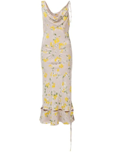 Altuzarra Norma Sleeveless Cowl-neck Floral-print Silk A-line Dress In Oat