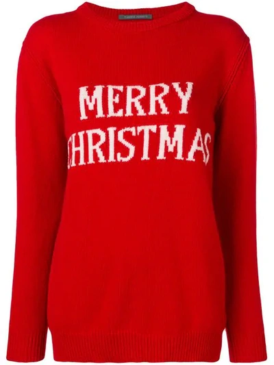 Alberta Ferretti Over Merry Christmas Wool Blend Sweater In Red