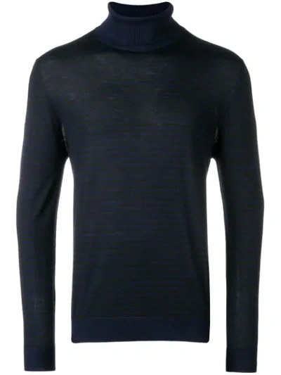 Eleventy Striped Turtleneck Pullover In Black