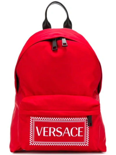 Versace Men's Logo-stamped Nylon Backpack In Red