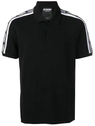 Versus Logo Stripe Polo Shirt In Black/white
