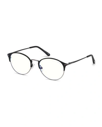 Tom Ford Men's Round Metal/plastic Half-rim Optical Glasses In Black Pattern