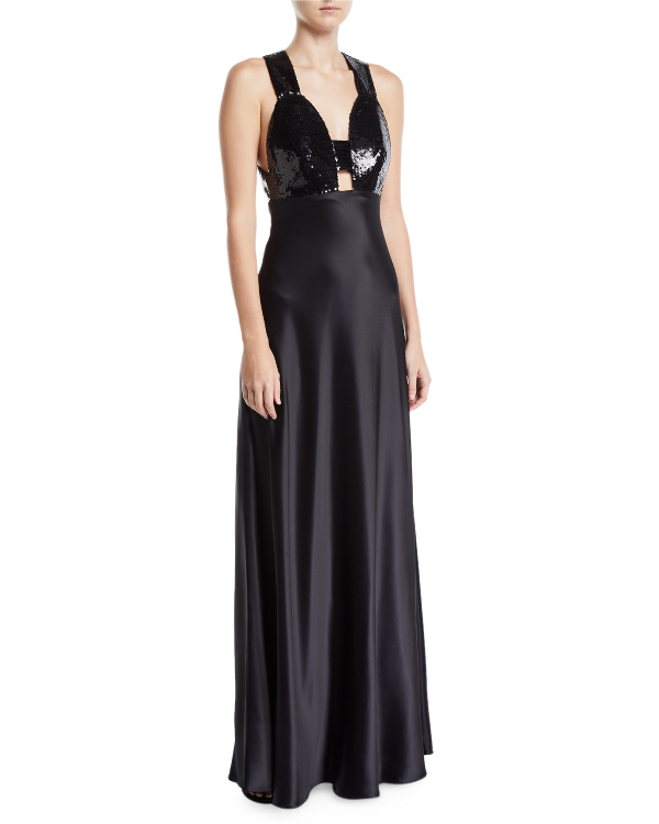 Jill Jill Stuart Sanna Strappy Sequin & Satin Gown In Black | ModeSens