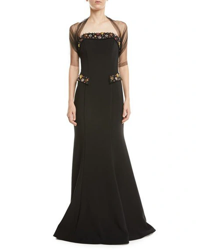 Jovani Strapless Embellished-pocket Gown In Black