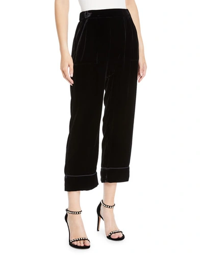 The Great The Velvet Pajama Cropped Trousers In Black
