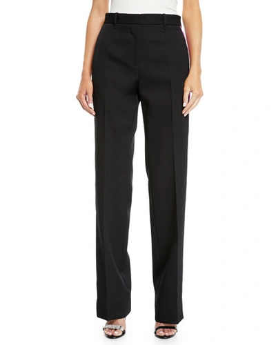 Calvin Klein Side-stripe Straight-leg Wool/silk Pants In Black/pink
