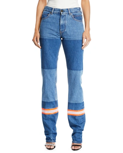 Calvin Klein Mix Patchwork Straight-leg Denim Pants In Blue