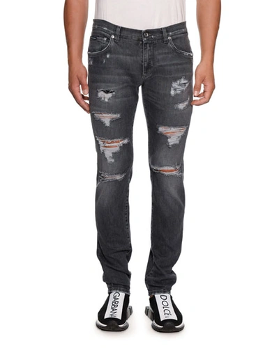 Dolce & Gabbana Men's Distressed Jeans In Medium Gray