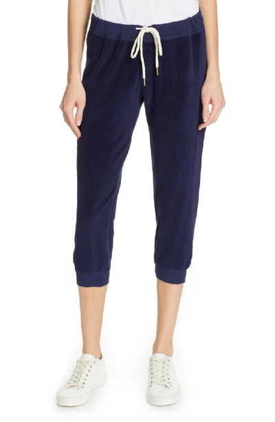The Great The Velour Cropped Sweatpants In Navy