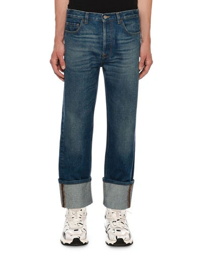 Valentino Men's Relaxed-fit Cuffed-hem Jeans In Navy