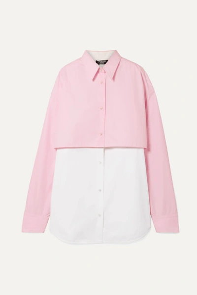 Calvin Klein 205w39nyc Two-tone Overlay Long-sleeve Button-down Shirt In Rose Optic White