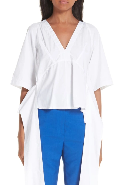 Calvin Klein V-neck Short-sleeve Draped-sides Cotton Top In Optic White