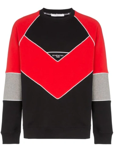 Givenchy Logo Embroidered Geometric Cotton Sweatshirt In 009 - Black/red