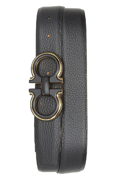 Ferragamo Men's Textured Leather Belt In Nero