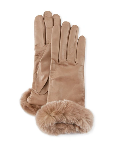 Guanti Giglio Fiorentino Leather Gloves W/ Fur Cuffs In Taupe