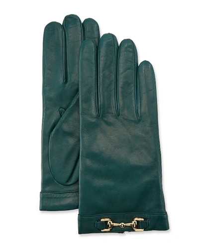 Portolano Napa Leather Cashmere-lined Gloves W/ Horsebit In Conifer