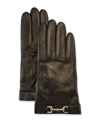 Portolano Napa Leather Cashmere-lined Gloves W/ Horsebit In Black