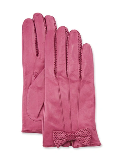 Portolano Napa Leather Gloves W/ Perforated Bow In Bouganville