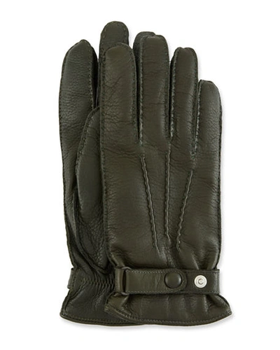 Hestra Gloves Men's Winston Snap Leather Cashmere-lined Gloves In Dark Green