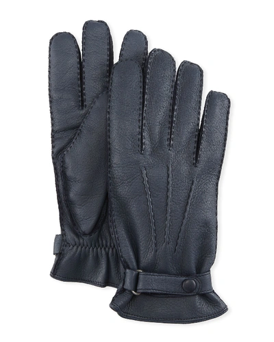 Hestra Gloves Men's Winston Snap Leather Cashmere-lined Gloves In 280 Midnight