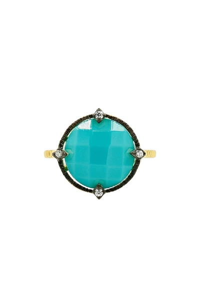 Freida Rothman Color Theory Round Cocktail Ring - Turquoise In Gold/ Black/ Turquoise