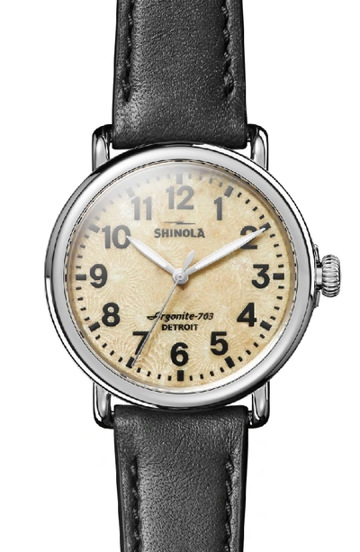 Shinola Men's 41mm Runwell Petoskey-stone Watch With Leather Band In Black/ Petoskey Stone/ Silver
