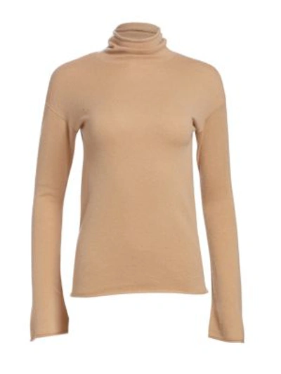 Theory Bell-sleeve Mock-neck Cashmere Sweater In Camel