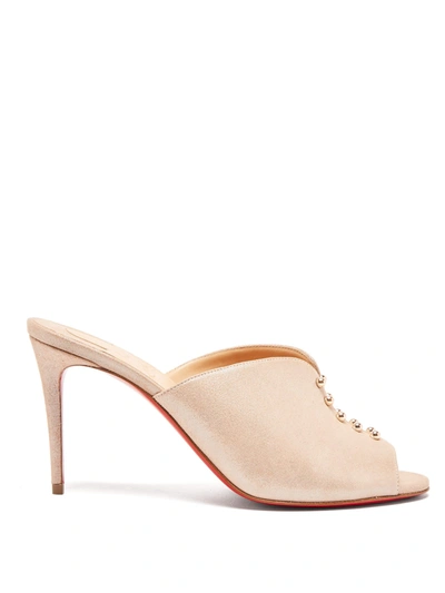 Christian Louboutin Predumule Suede Red Sole Mule Sandals In Nude Gold