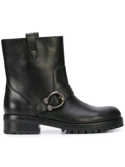 Coach Leighton Leather Moto Boots In Black