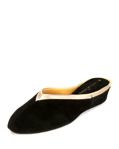 Jacques Levine Suede Wedge Mule Slippers In Black Gold