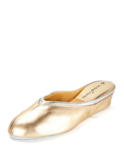 Jacques Levine Metallic Leather Wedge Mule Slippers In Gold Silver