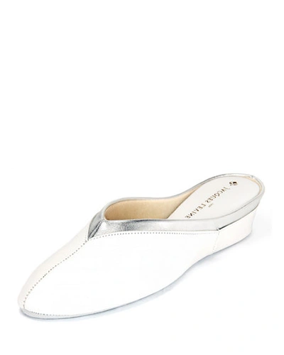 Jacques Levine Metallic Leather Wedge Mule Slippers In White Silver