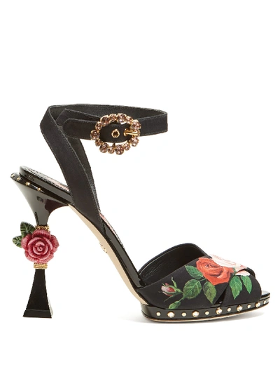 Dolce & Gabbana Printed Charmeuse Sandals With Sculptural Heel In Floral Print