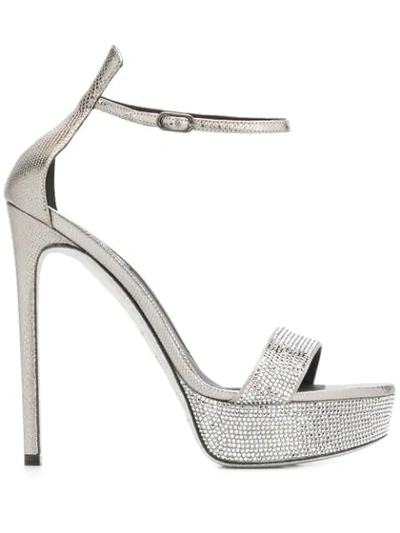 René Caovilla Crystal-embellished Snakeskin Platform Sandals In