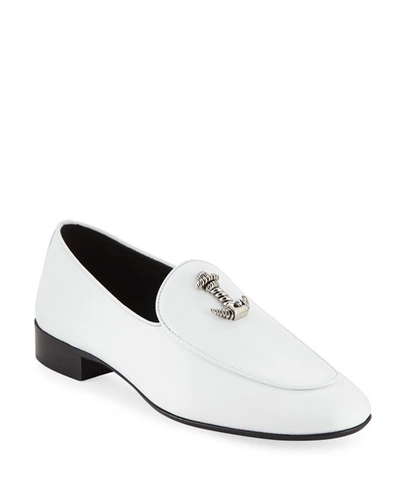 Giuseppe Zanotti Men's Dressy Leather Loafers With Anchor Detail In White