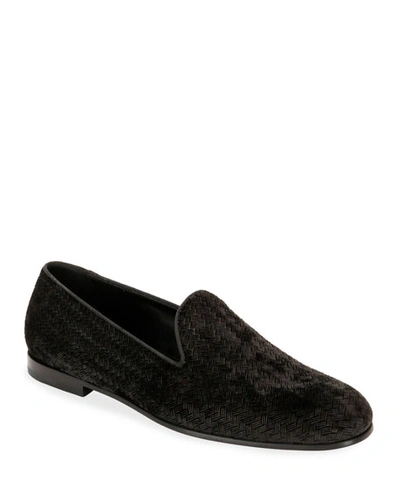 Giorgio Armani Men's Woven Velvet Formal Loafer In Black