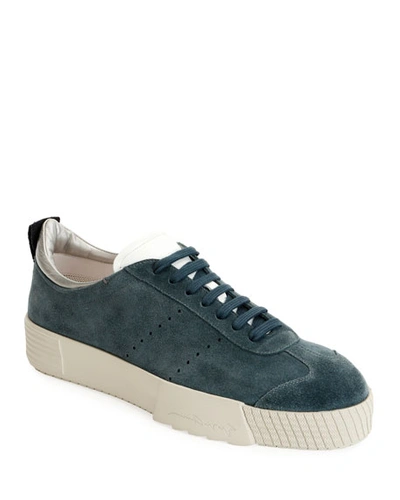 Giorgio Armani Men's Suede Low-top Sneakers, Blue In Blue/gray