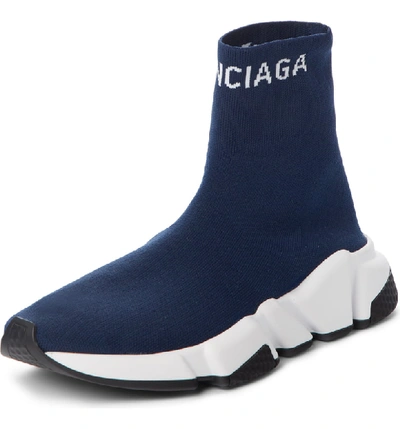 Balenciaga Hi Speed Logo Sock Sneaker In Navy