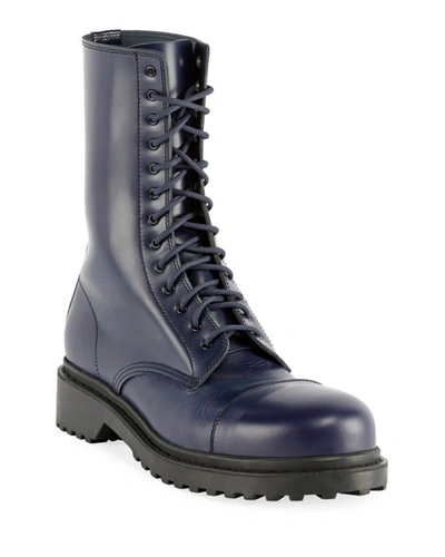 Balenciaga Men's Leather Combat Boots In Navy