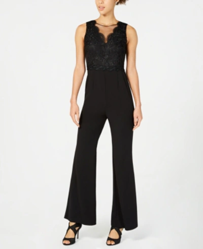 Adrianna Papell Lace Bodice Bell Bottom Jumpsuit In Black