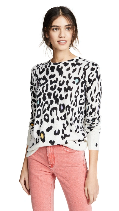 Autumn Cashmere Leopard-print Cashmere Crewneck Sweater In Chalk Pastels Combo