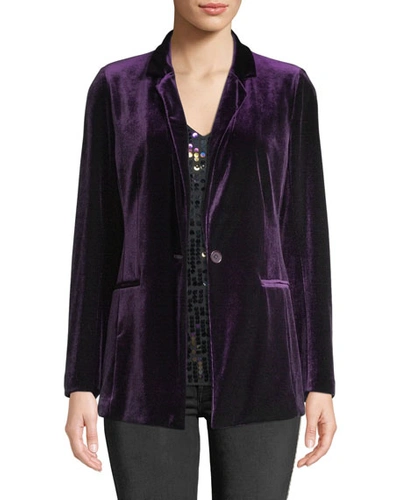 Joan Vass Plus Size One-button Velvet Jacket In Purple