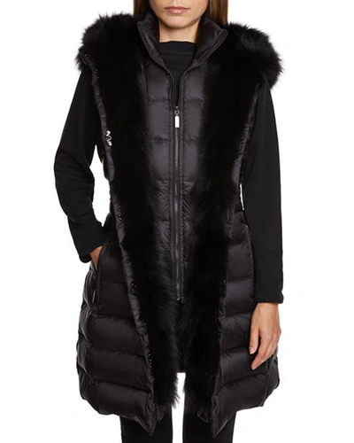 Dawn Levy Traveler Fox-fur Trim Vest In Blackblack