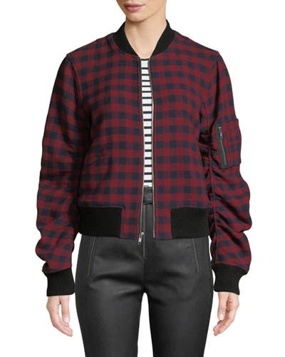 A.l.c Andrew Gingham Wool Bomber Jacket In Berry Navy