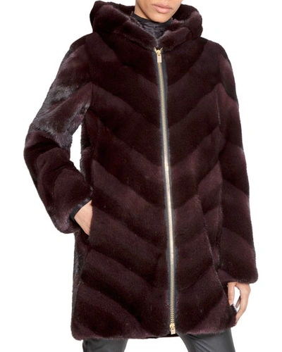 Norman Ambrose Chevron-quilted Hooded Fur Zip Parka In Purple