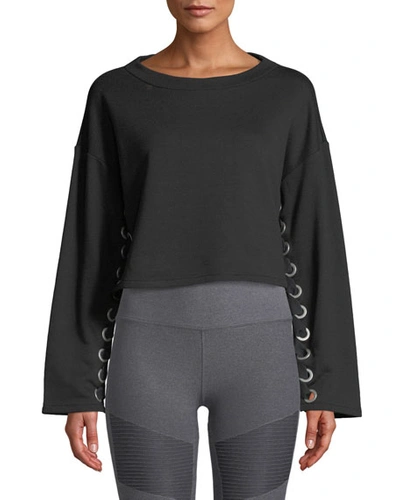 Alo Yoga Suspension Lace-up Cropped Pullover Sweater In Black