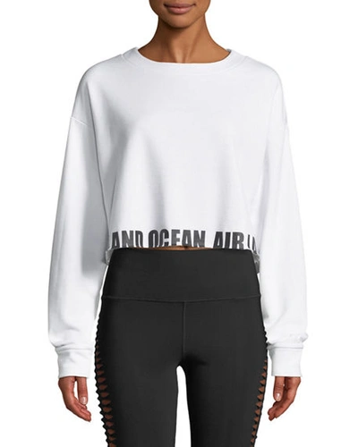 Alo Yoga Air Land Ocean Crewneck Pullover Sweatshirt In White