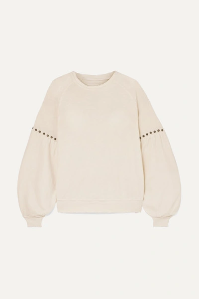 The Great The Bishop-sleeve Sweatshirt With Studded Trim In Cream