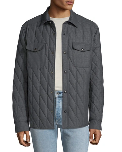 Luciano Barbera Men's Quilted Shirt Bomber Jacket In Medium Gray